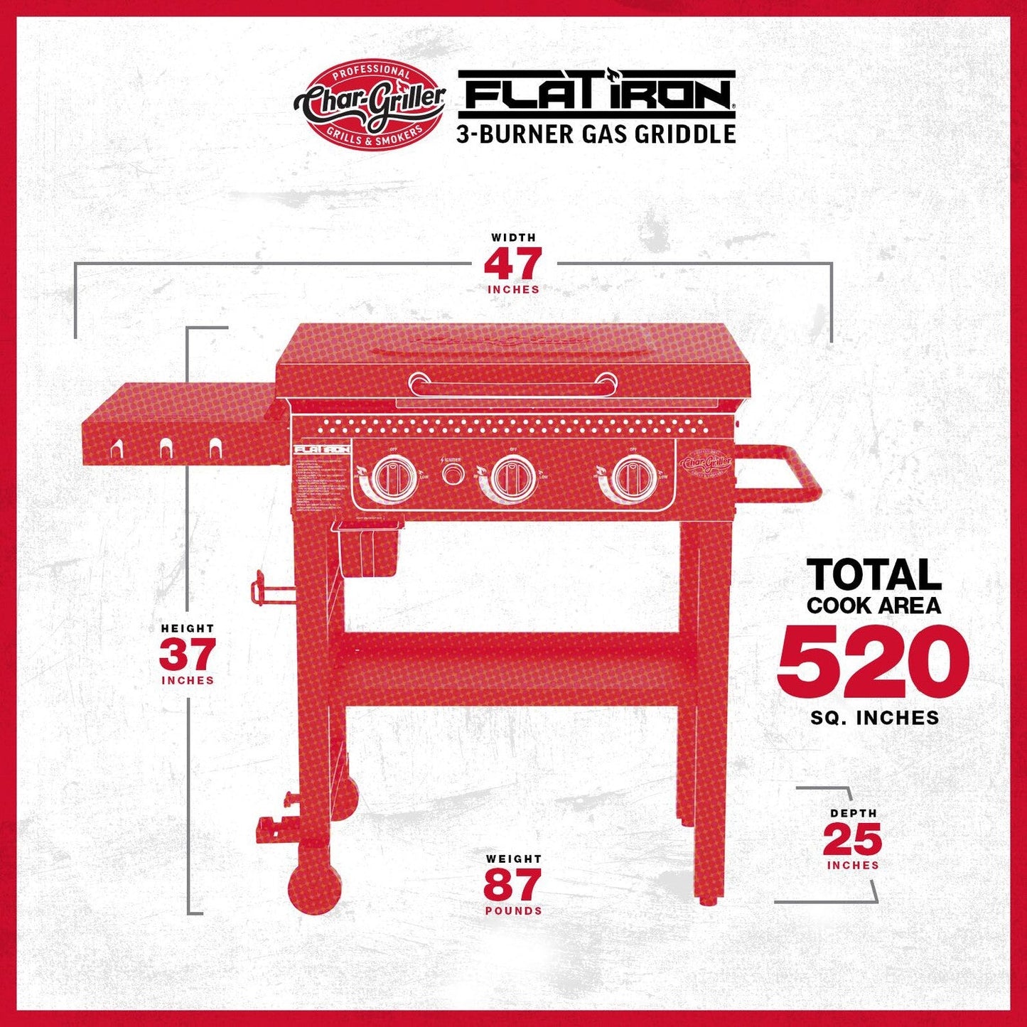 Char-Griller 3 Burner Flat Iron Gas Griddle Plancha BBQ